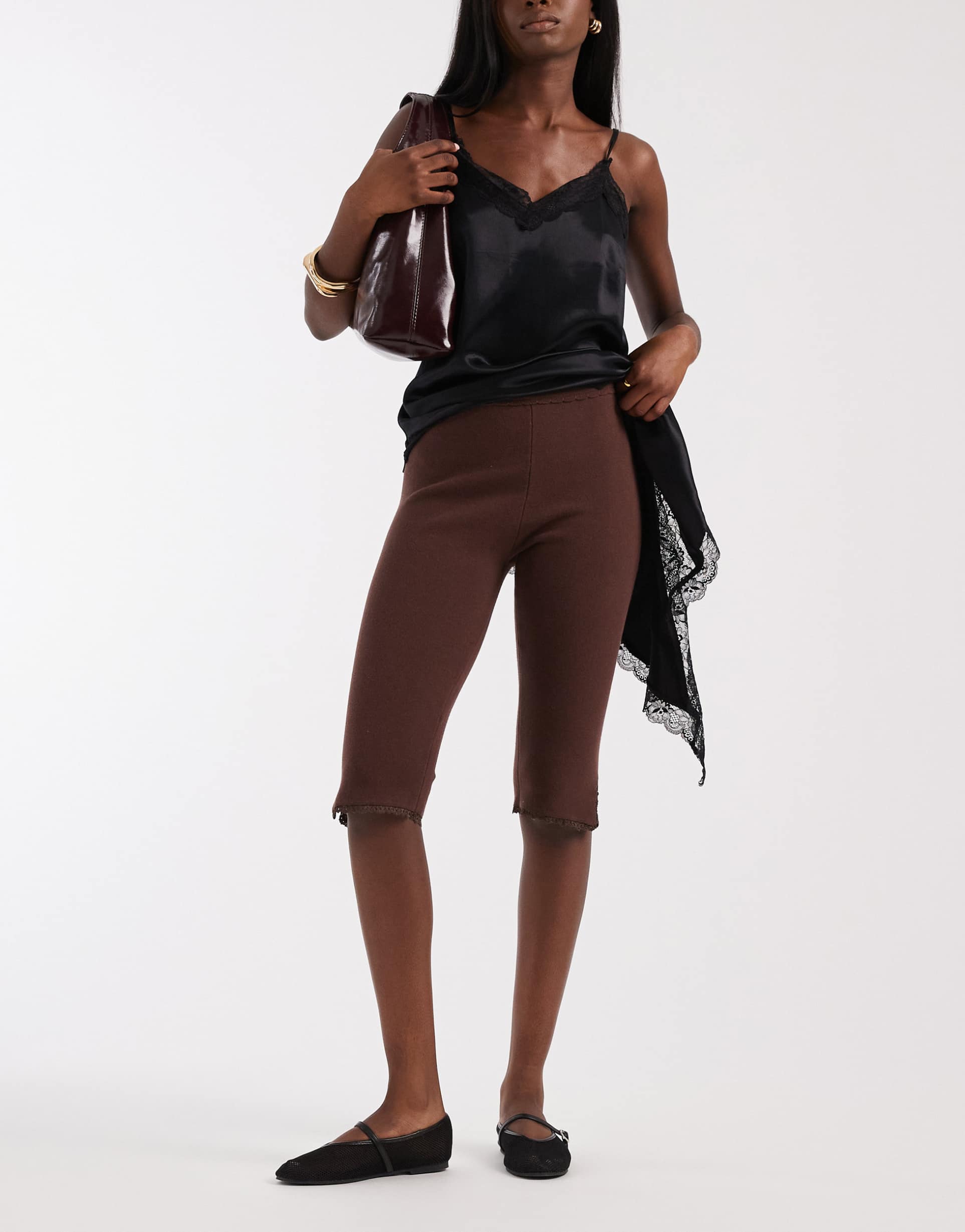 house of sunny knit capri pants in brown
