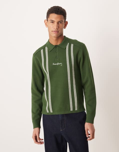House of Sunny knitted stripe long sleeve rugby shirt in emerald 