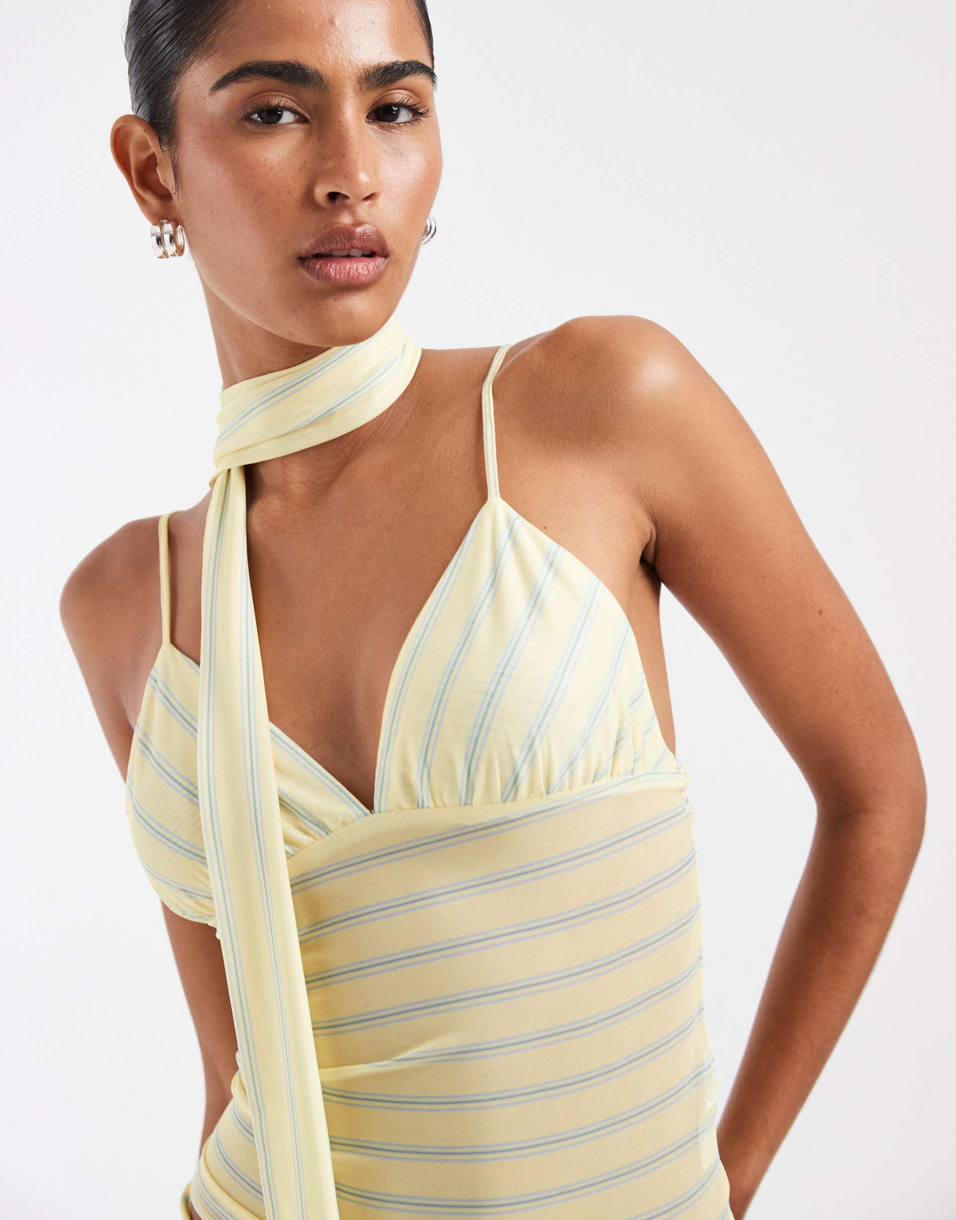 house of sunny mesh cami top with scarf in yellow and blue stripes - part of a set