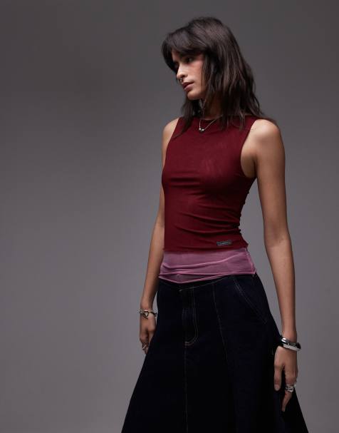 House of Sunny multi layer mesh singlet in berry - view 1