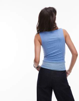 House Of Sunny Multi Layer Mesh Tank Top In Blue