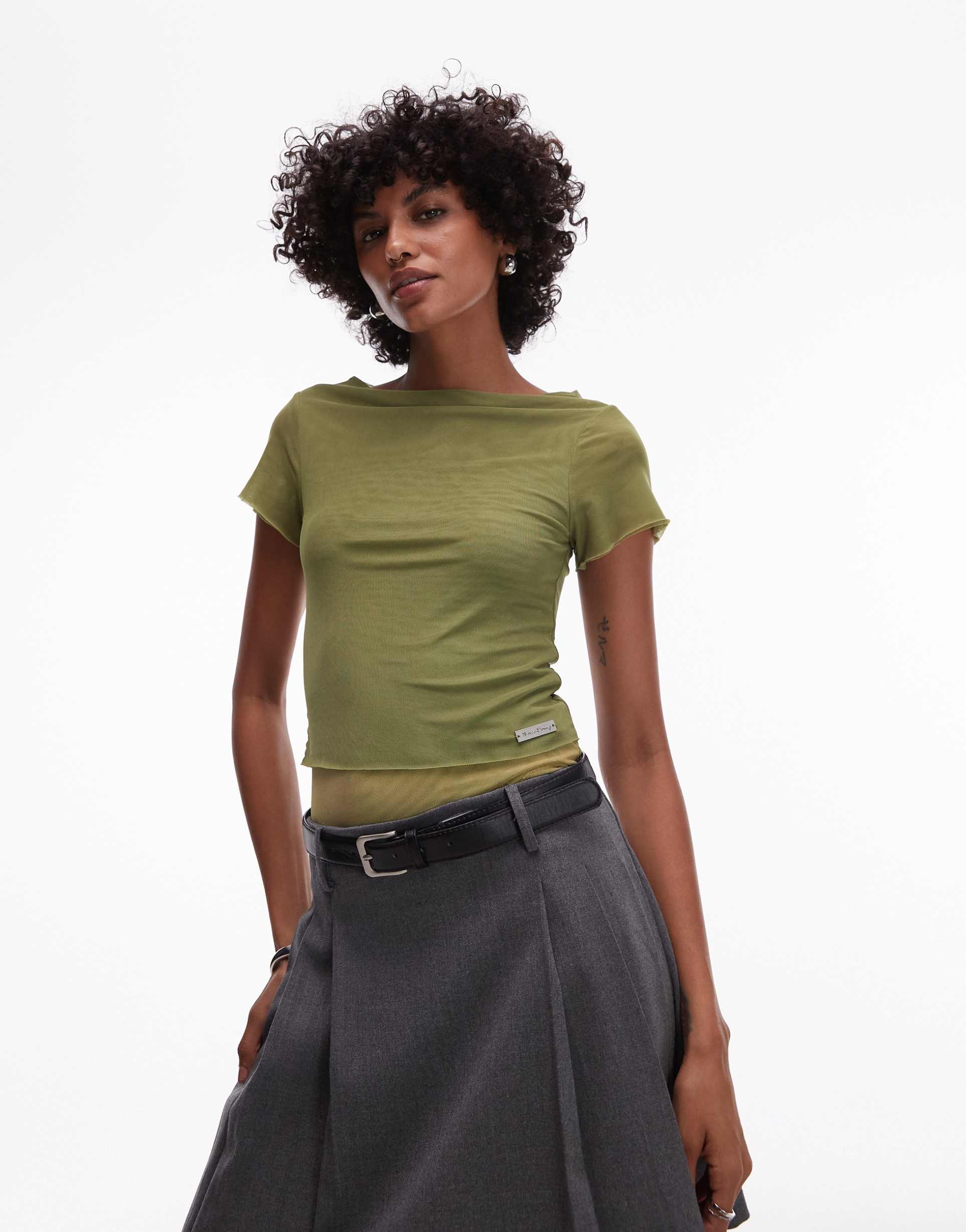 house of sunny multi layer mesh top in matcha green