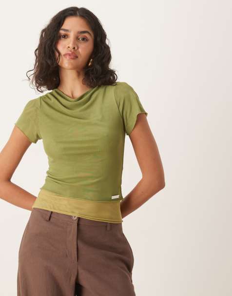 House of Sunny multi layer mesh top in matcha green