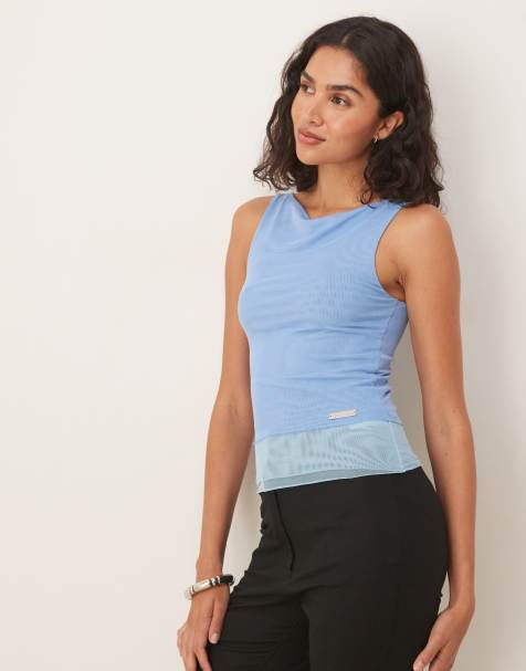 House of Sunny multi layer mesh vest in beau blue