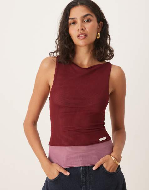 House of Sunny multi layer mesh vest in berry