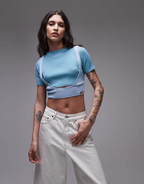 House of Sunny olympus layered rib top in sky blue - view 1
