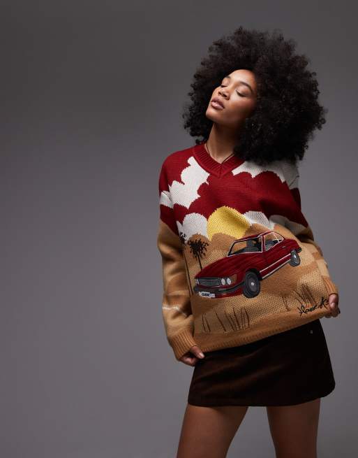 House of Sunny On the Road relaxed V-neck sweater in multi