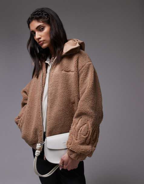 House of Sunny oversized boxy hooded fleece in tan - view 1