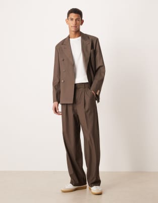 House of Sunny pleated co-ord tailored suit trouser in espresso brown ...