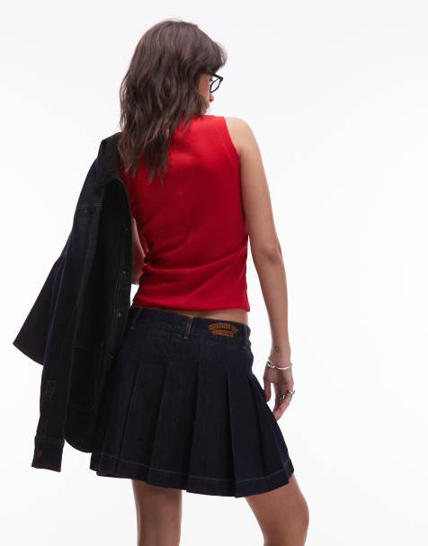 House of Sunny pleated denim mini skirt in indigo - view 1