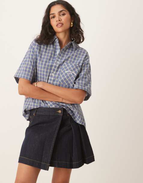 House of Sunny pleated denim mini skirt in indigo