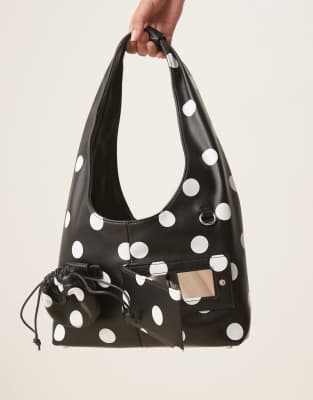 House Of Sunny Polka Dot Sling Bag In Black