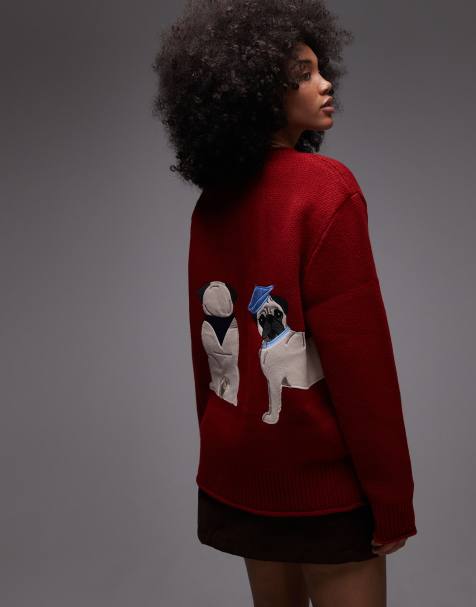 House of Sunny Puppy Love crew neck jumper in red - view 1