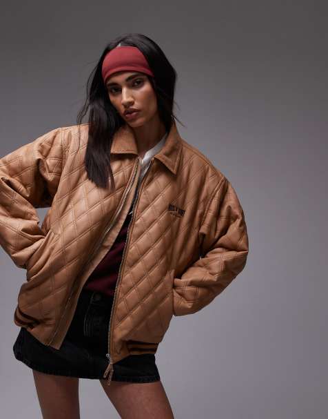 House of Sunny quilted bomber jacket in tan - view 1