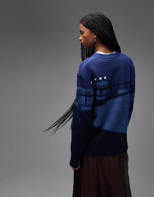 House of Sunny race day oversized jacquard knit crew neck sweater