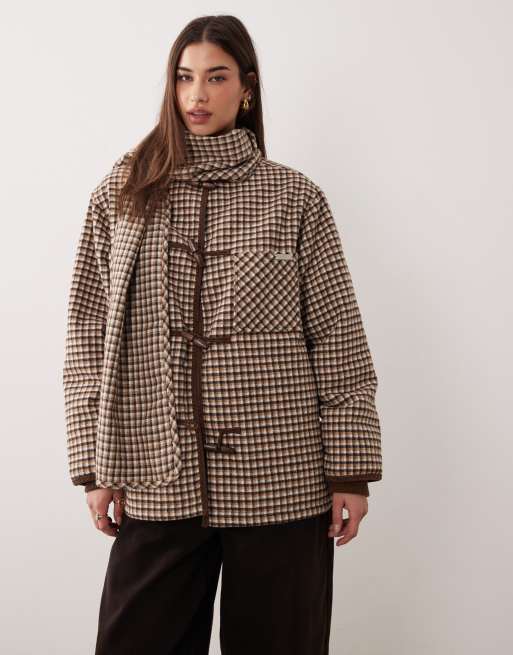 House of Sunny retro blanket jacket with detatchable scarf in multi check, 3 of 4