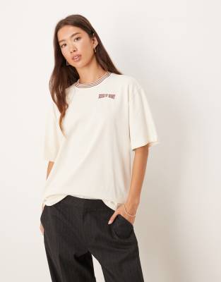 House Of Sunny Retro Striped Collar T-shirt In White