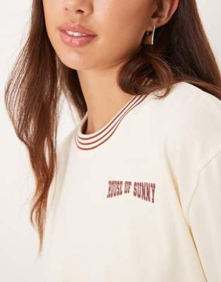 House Of Sunny Retro Striped Collar T-shirt In White
