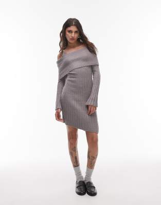 House of Sunny ribbed asymmetric dress in school gray