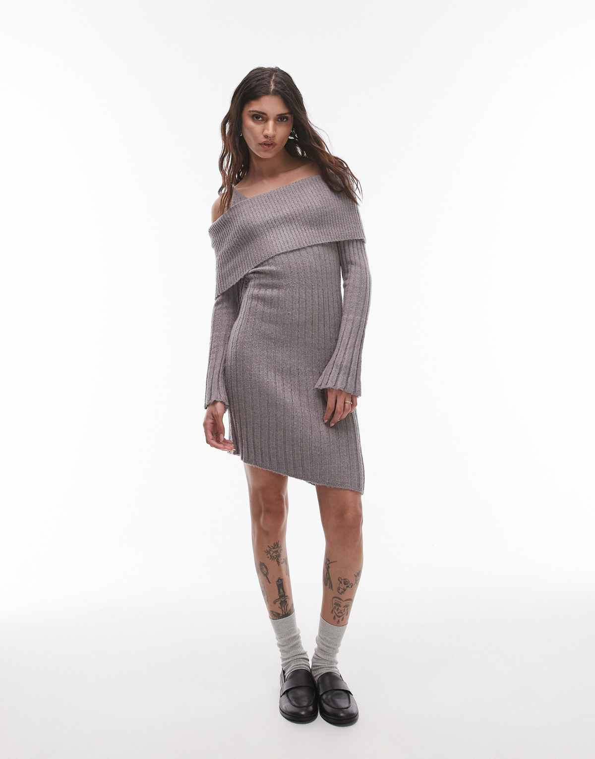 House of Sunny ribbed asymmetric dress in school grey