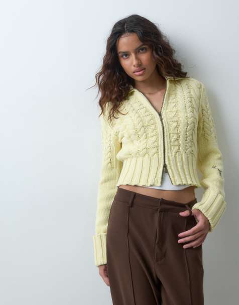House of Sunny rolled cuff peggy cardigan in butter yellow - view 1
