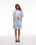 [House of Sunny] House of Sunny seersucker box fit shorts in multi blue (part of a set) S MULTI