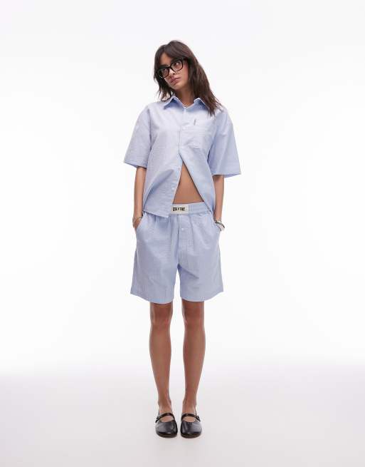 House of Sunny seersucker boxy fit shorts in multi blue - part of a set