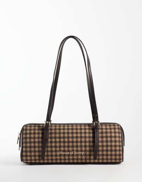 House of Sunny shirley shoulder bag in dark brown check - view 1