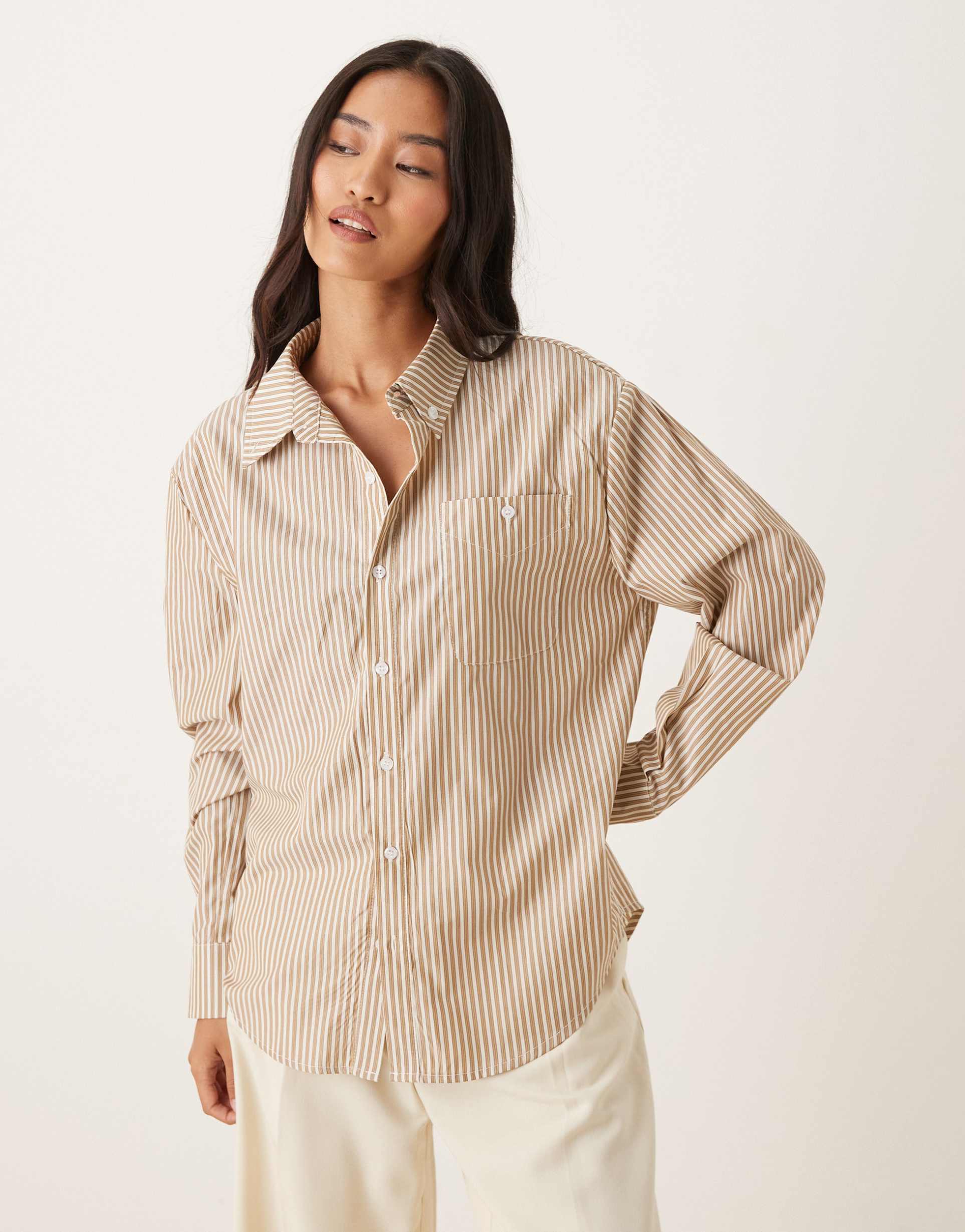 house of sunny striped oversized shirt in oat