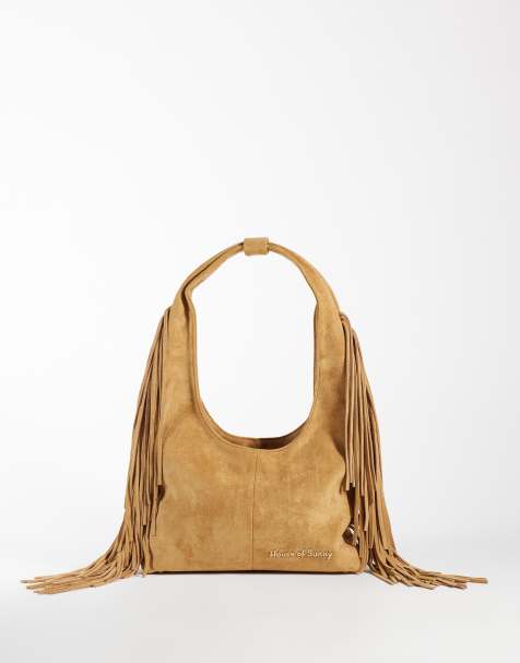 House of Sunny suede tassel sling bag in tan - view 1