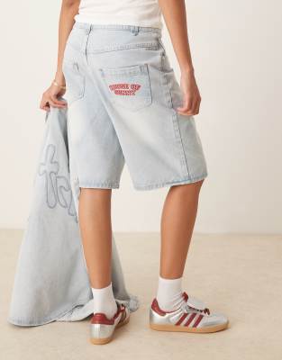 House Of Sunny Sundown Denim Jorts In Blue