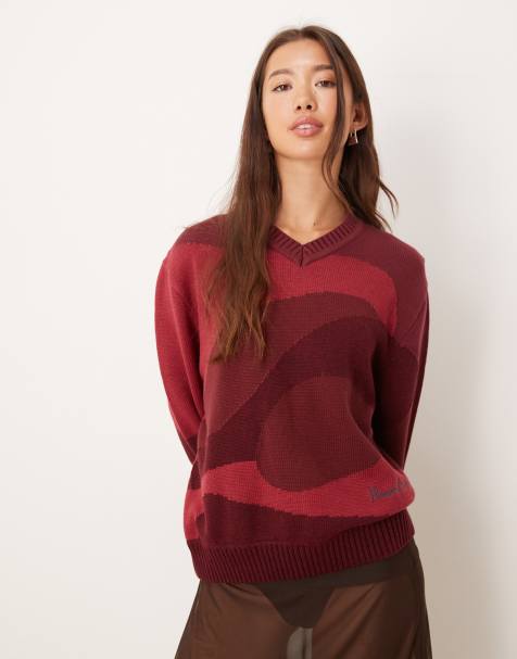 House of Sunny swirl detail jumper in ruby red