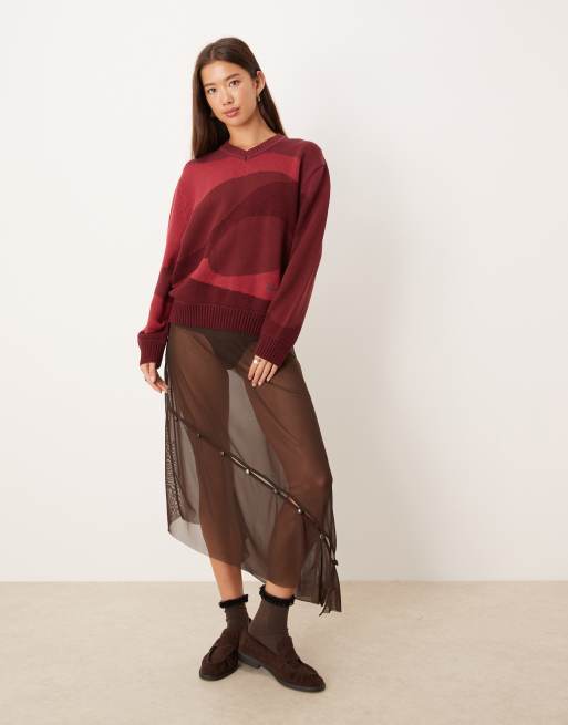 House of Sunny swirl detail jumper in ruby red, 3 of 4