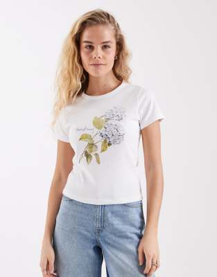 T-shirt effet rétréci à imprimé hortensia - Blanc   44
