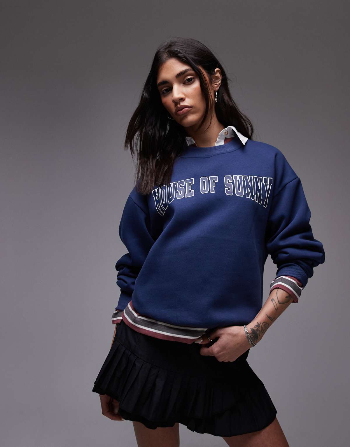House of Sunny the family crew neck oversized sweater in navy