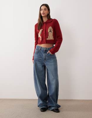 House Of Sunny The Lady Tripper Classic Knit Cardigan In Burgundy