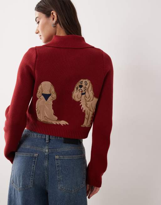 House of Sunny the lady tripper dog cardigan in ruby red, 4 of 4