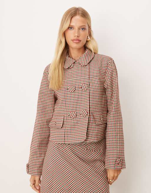 House of Sunny The Marie short button detail overcoat in multi check (part of a set)