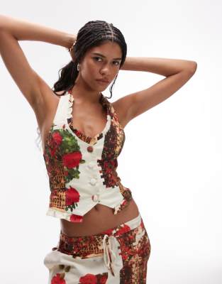 House Of Sunny The Rose Garden Vest With Tie Detail In Multi