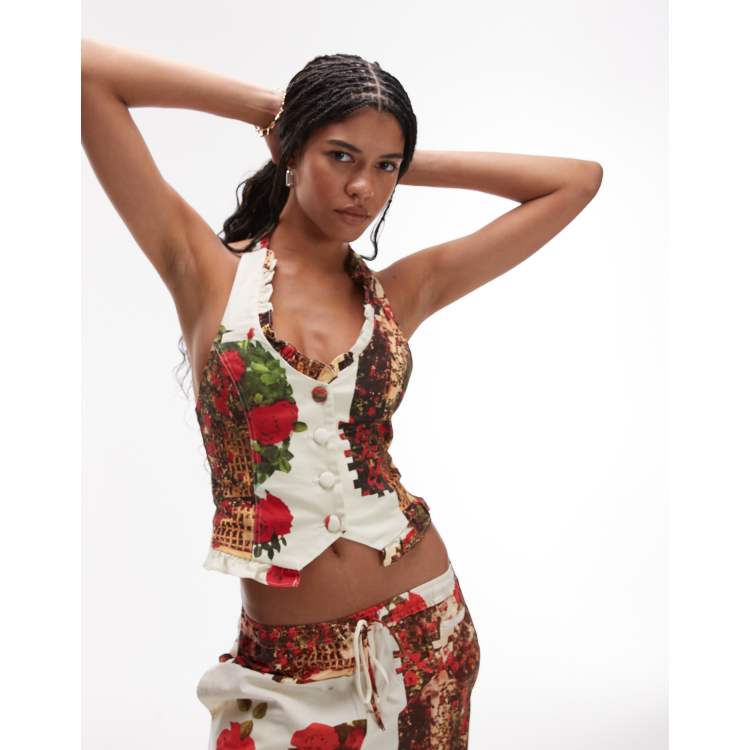 House of Sunny the rose garden vest with tie detail in multi