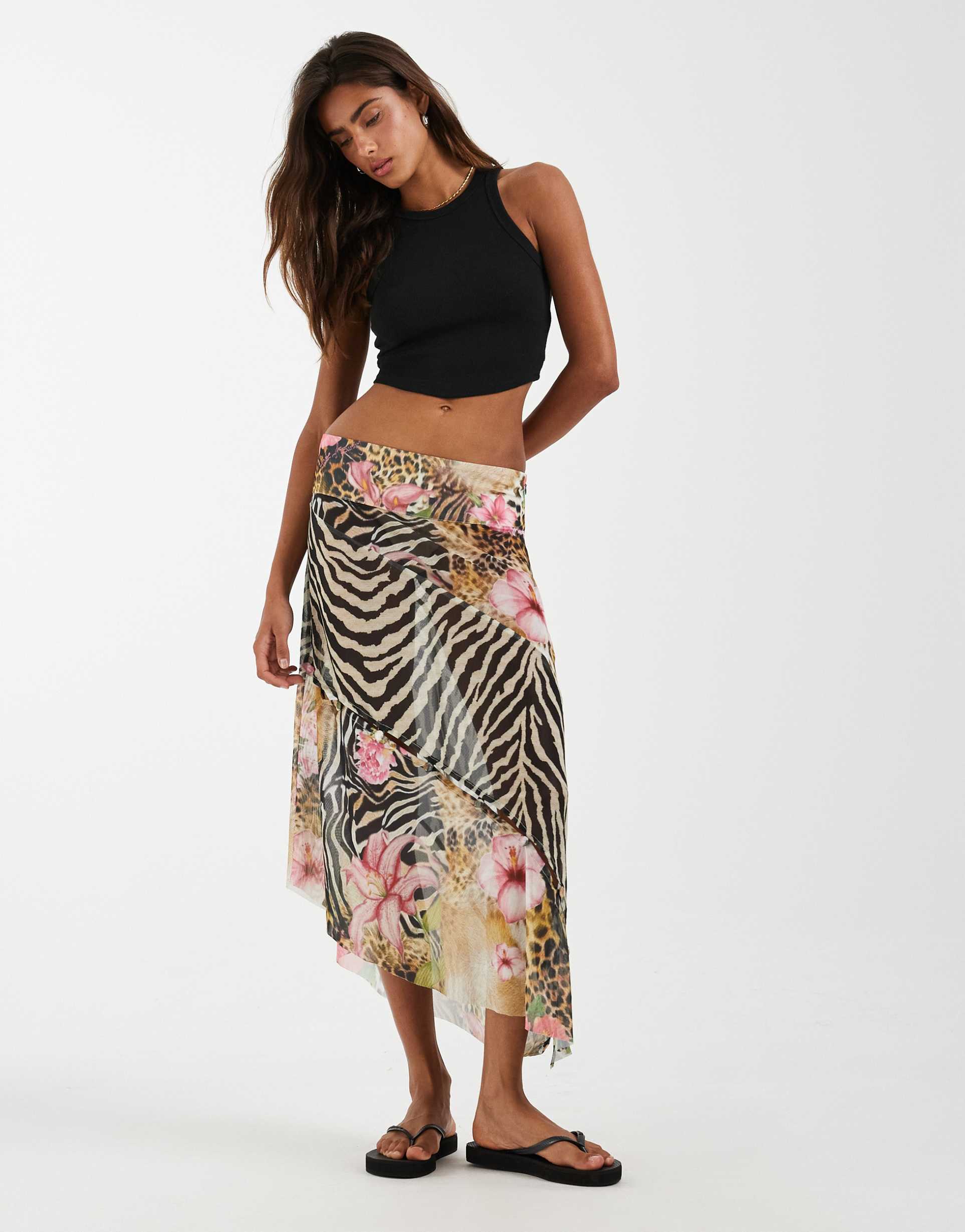 house of sunny tropical mesh skirt in zebra floral print