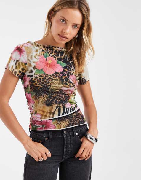 House of Sunny tropical mesh top floral animal print  - view 1