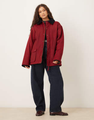 House Of Sunny Waxed Rain Jacket With Contrast Collar In Red