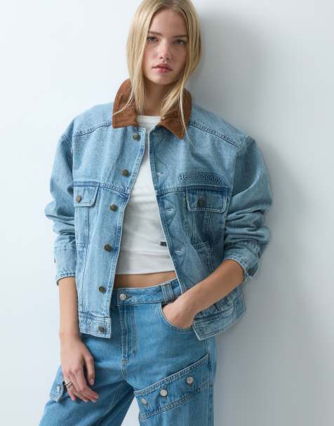 House of Sunny western jacket with corduroy collar in mid blue denim - view 1