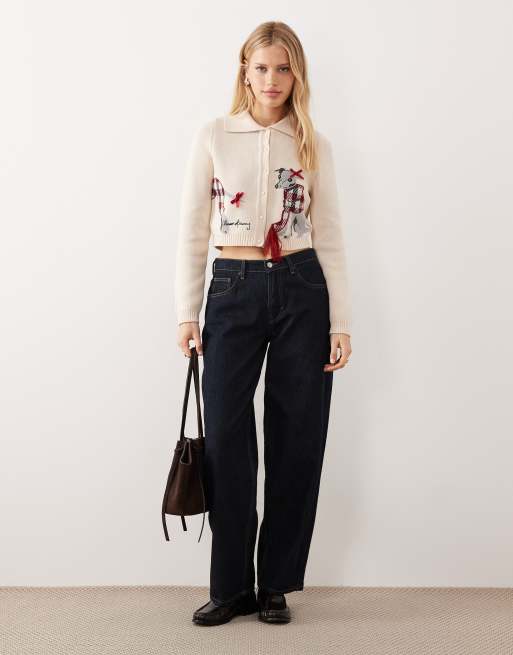 House of Sunny whippet tripper classic knit cardigan in off white