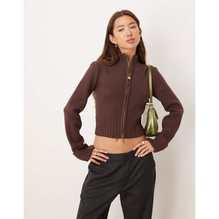 House of Sunny zip up sweater in rosewood brown | ASOS