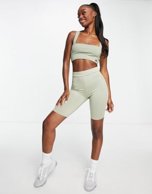 Hoxton Haus Tall Gym Legging Shorts In Sage Green for Women