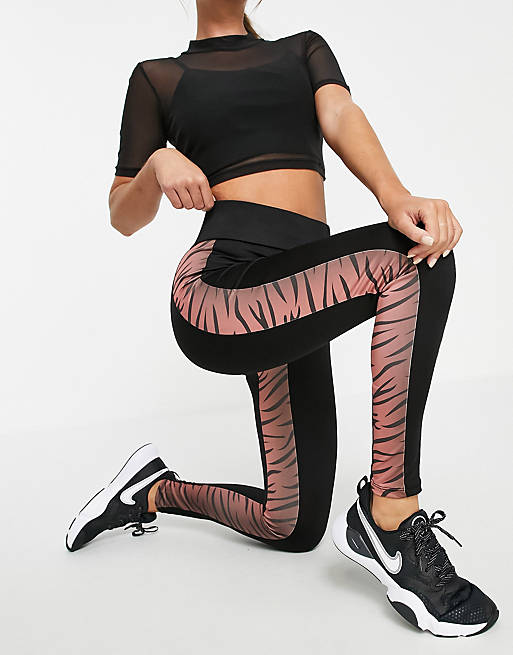 Hoxton Haus gym leggings with tiger panel in black