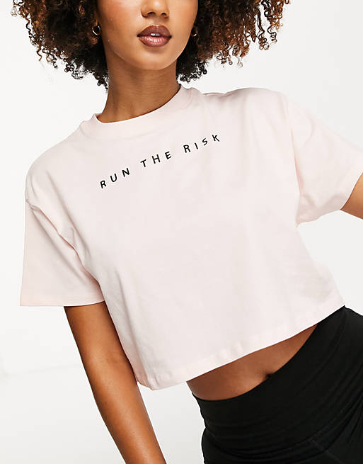 Hoxton Haus logo sports crop top in stone
