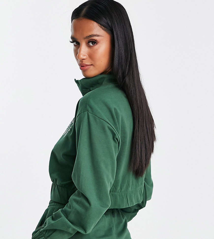 Hoxton Haus Petite cropped zip through sweater co-ord in forest green